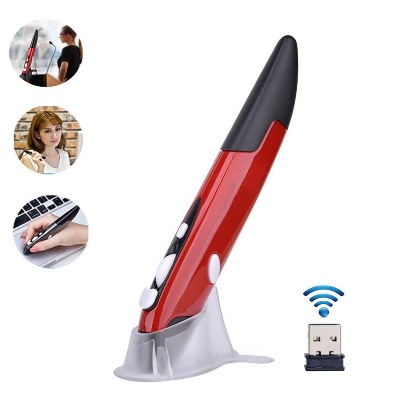 Lychee Wireless Optical Pocket Pen Mouse, 2.4GHz USB Wireless Optical Mini Air Mouse for PC Laptop Notebook Computer Mac (Red) - Image 2